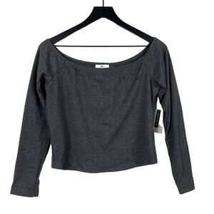 NWT BP Nordstrom Large Off Shoulder Crop Long Sleeve Tee Shirt Gray
